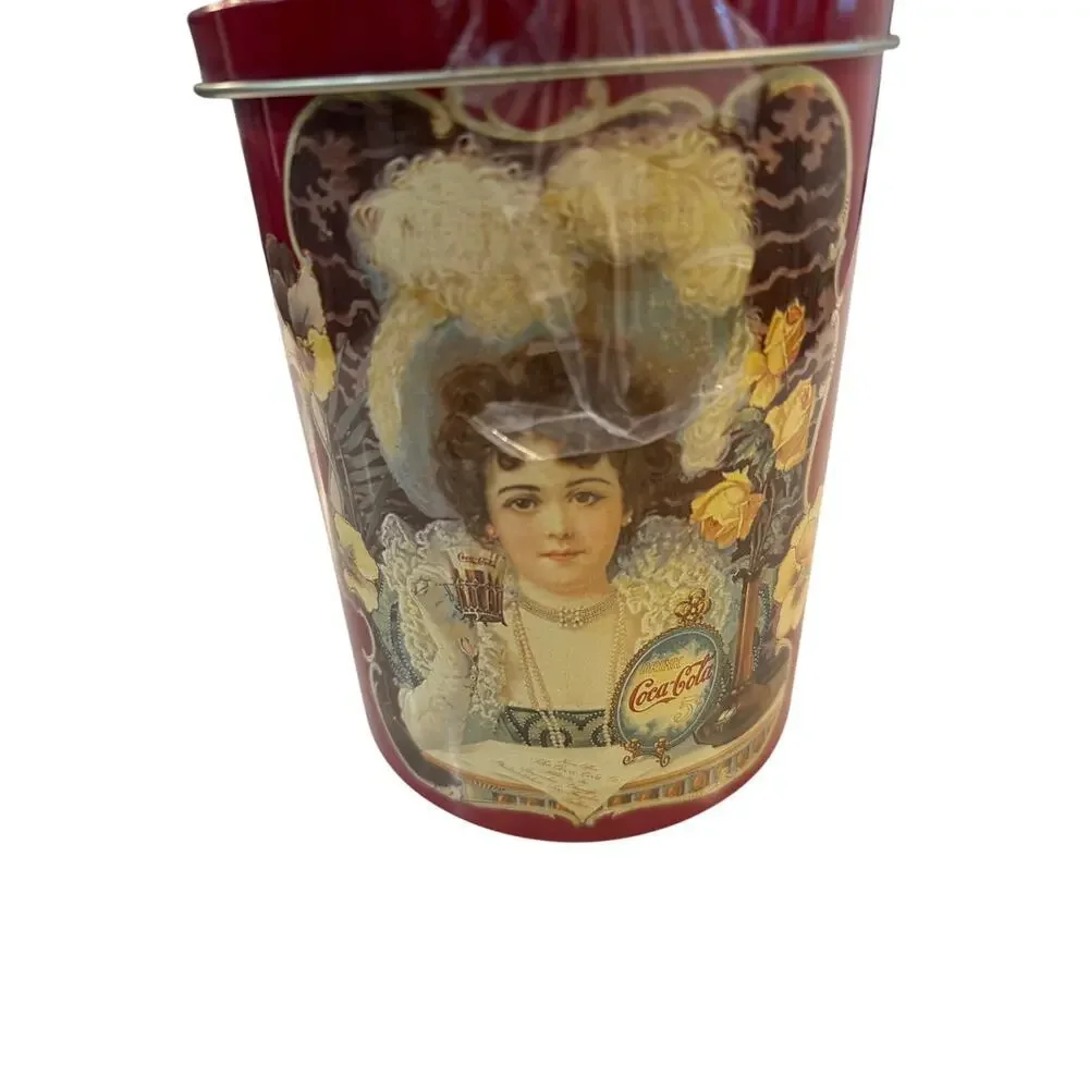 Vintage Coca-Cola Tin Canister Collectible Victorian Ladies Red‎ Storage Tin